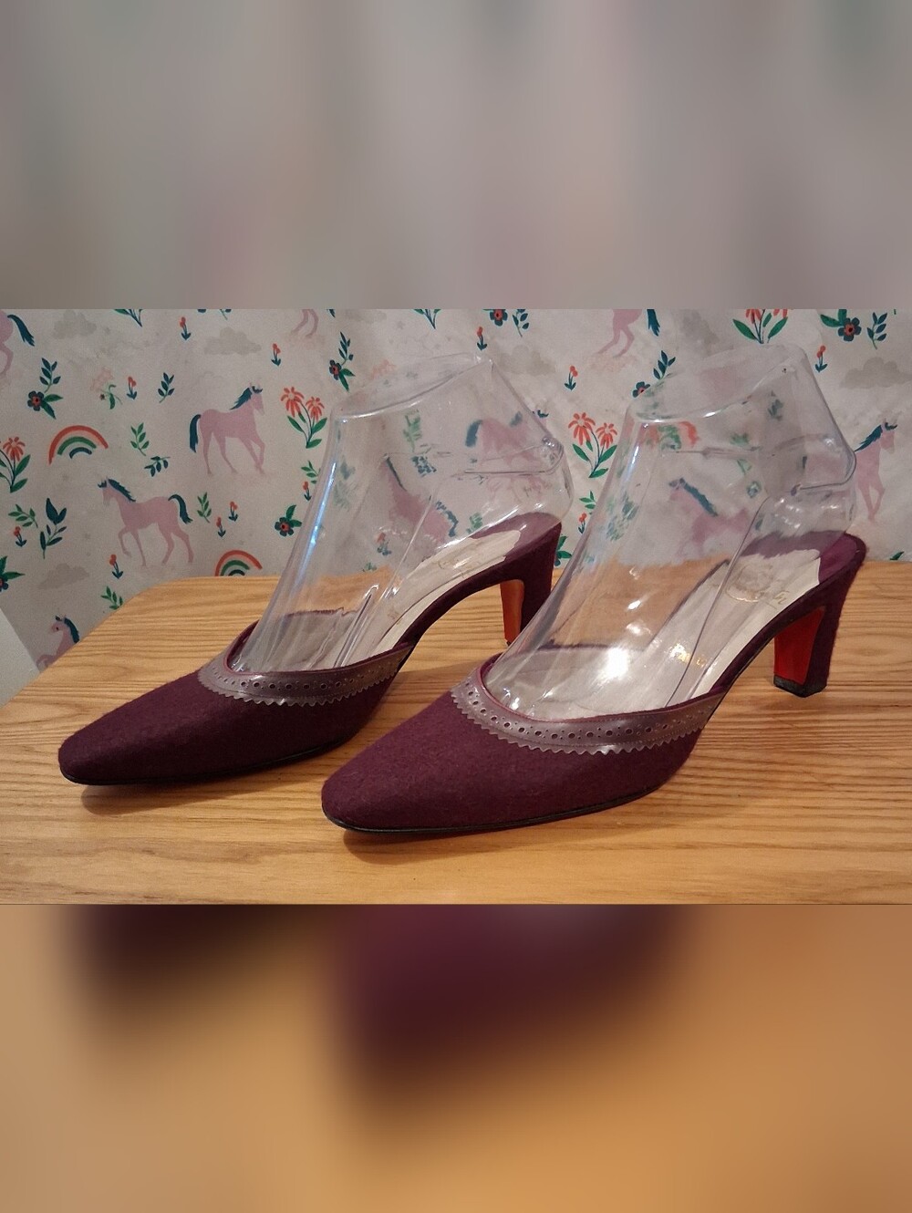 Vintage Y2K Christian Louboutin Purple Felt Mule Heel Shoe SZ 5US 35.5EU - Picture 4 of 11